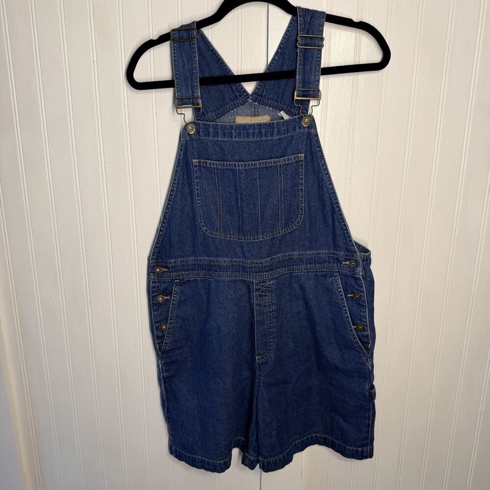 Vtg Liz Claiborne Lizwear Denim Overall Shorts 90s Bib Shortalls Size Med Cotton